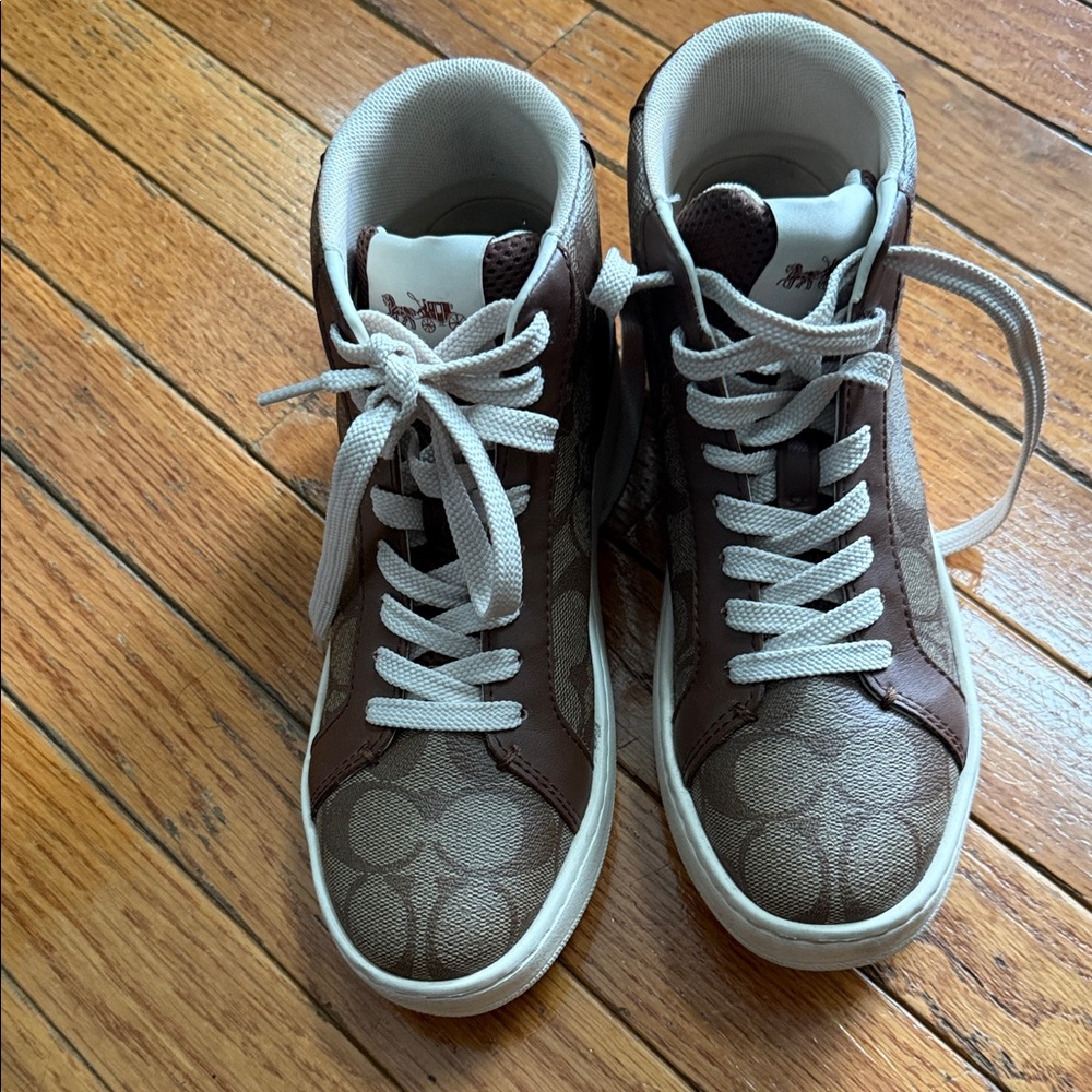 Coach Brown and White High-Top Sneakers - Picture 8 of 8